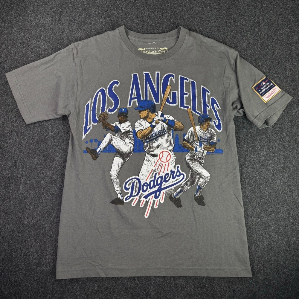 Mitchell & Ness Los Angeles Dodgers MLB Patch Graphic T-Shirt Mens Medium Gray